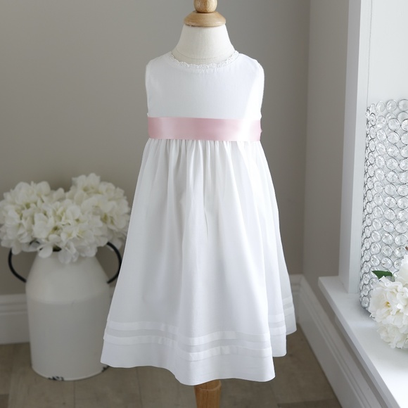 Strasburg Dress White 100% Cotton Satin Sash Beach Portrait Flower Girl Perfect - Picture 2 of 4